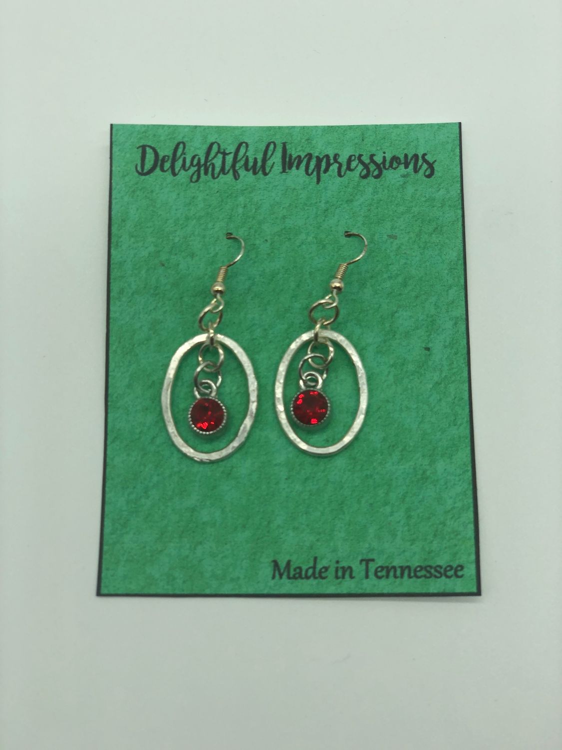 Sterling Silver Small Oval Earrings With Red Stone