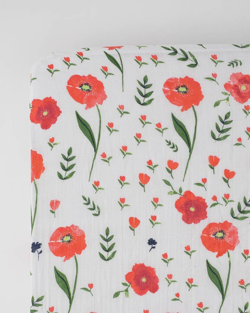 Summer Poppy Cotton Muslin Crib Sheet