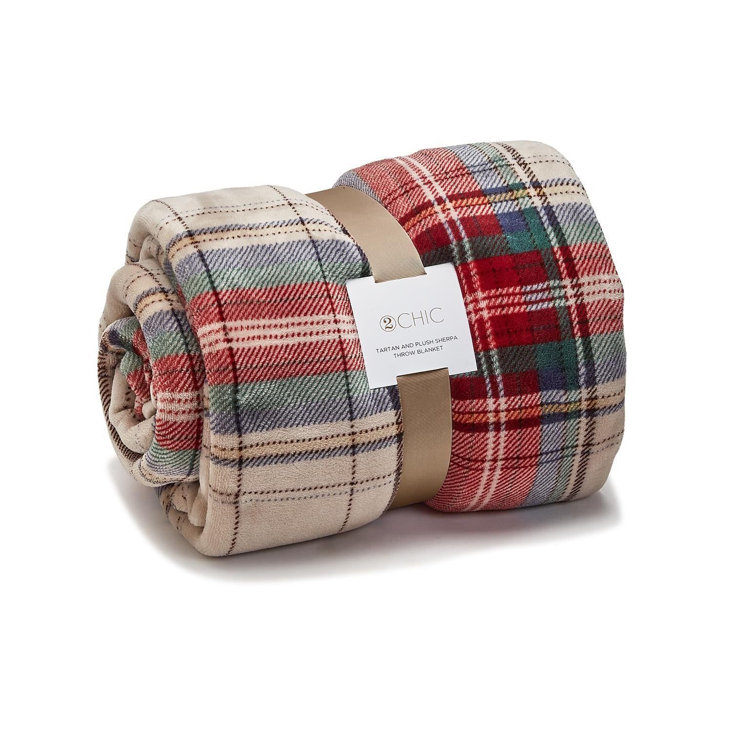 Tartan &amp; Sherpa Double Sided Throw