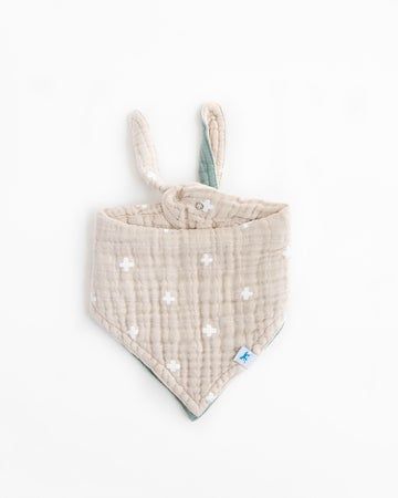 Taupe Cross Cotton Muslin Reversible Bandana Bib