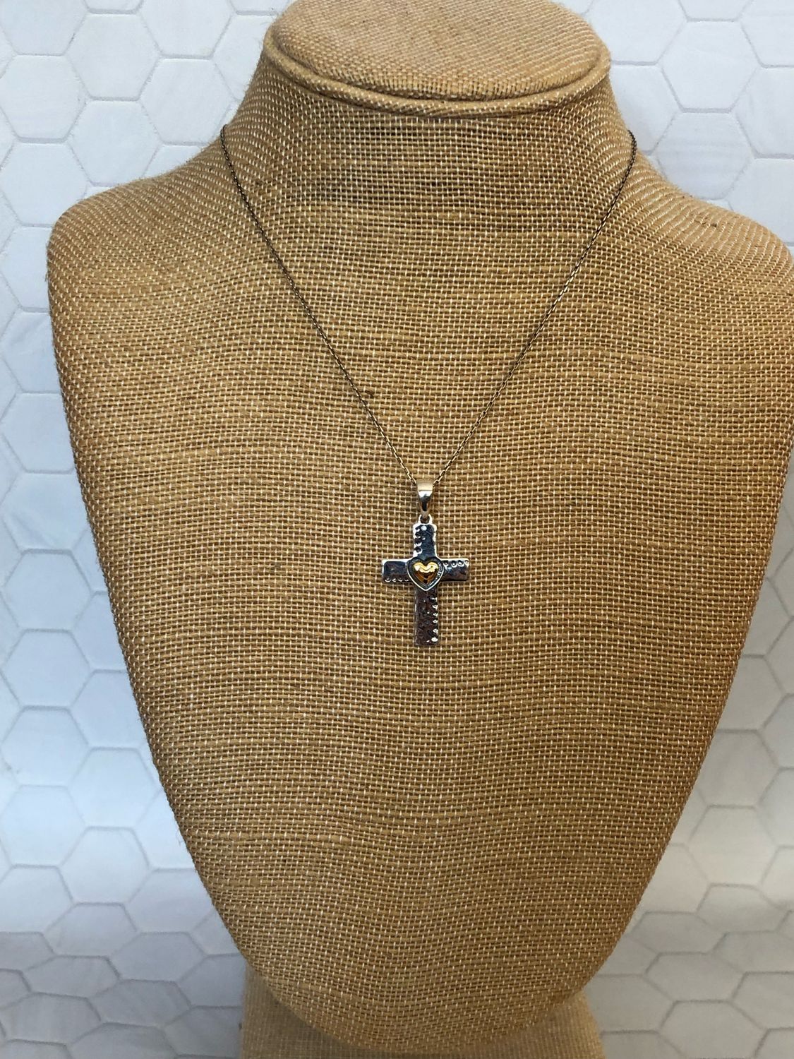 Textured Cross with Heart Necklace