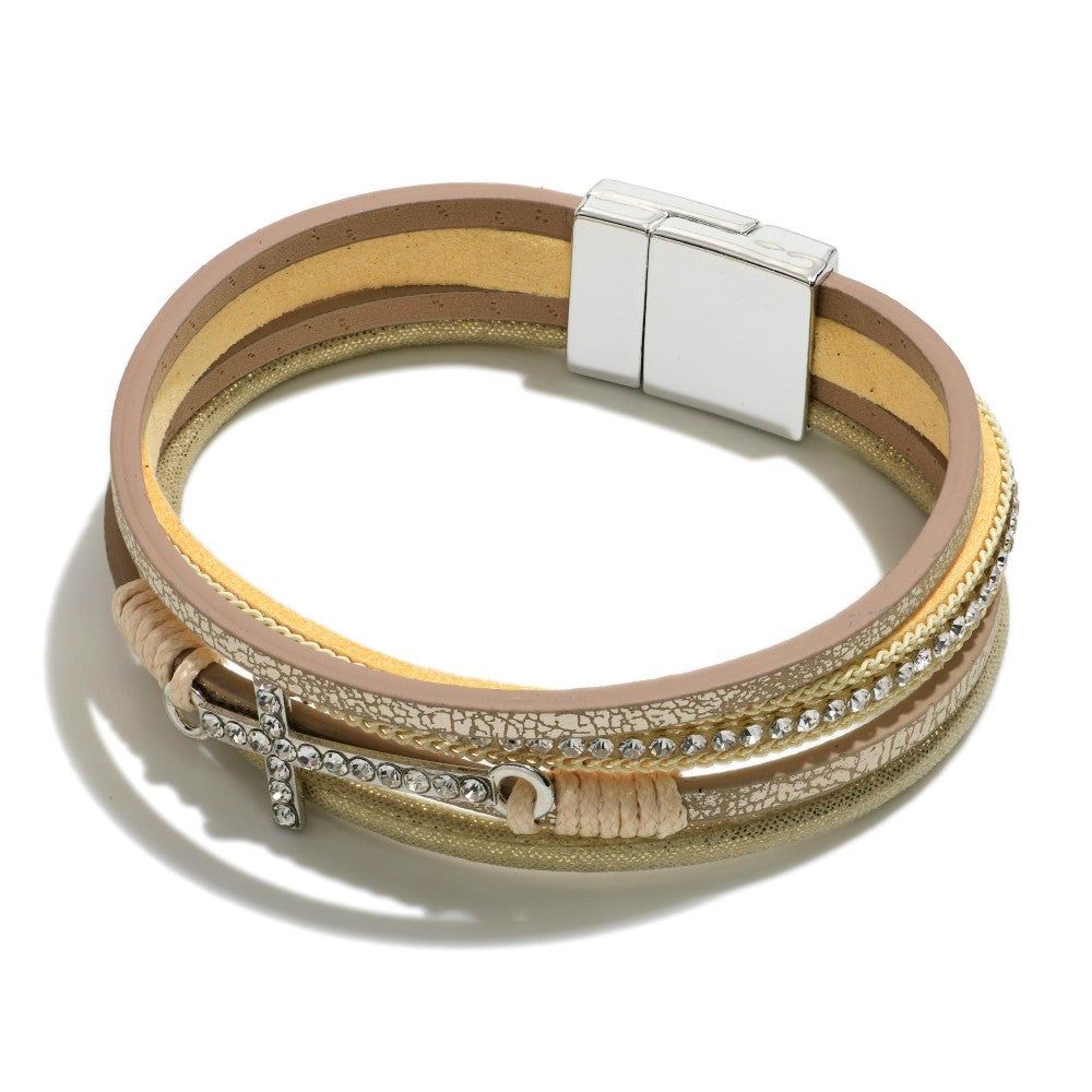 Taupe Leather Cross Bracelet