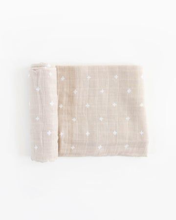 Taupe Cross Cotton Muslin Swaddle Blanket