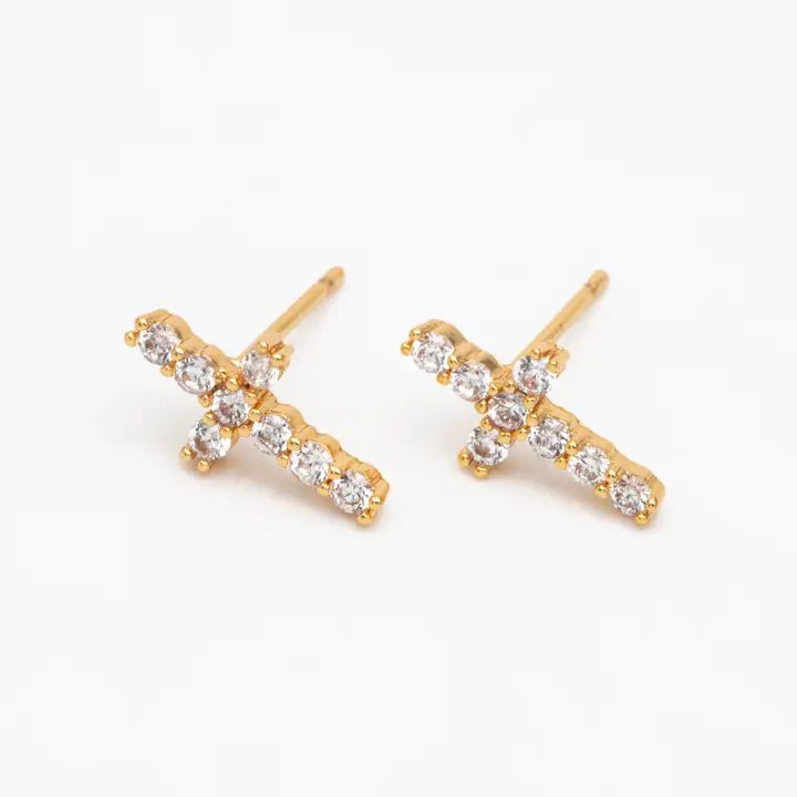 The Faith Cross Gold Plated Stud Earrings