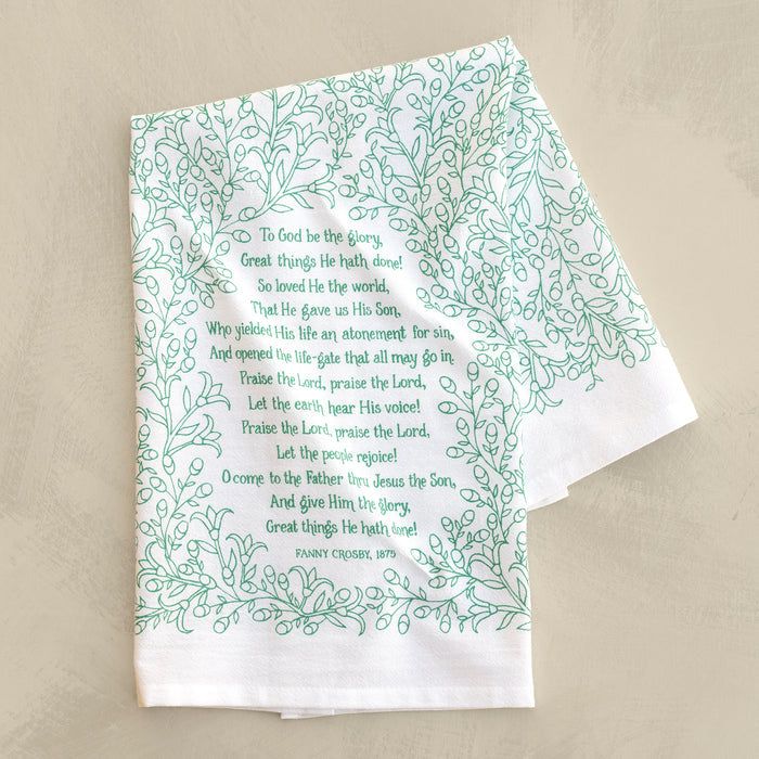 To God Be the Glory Hymn Tea Towel- Teal