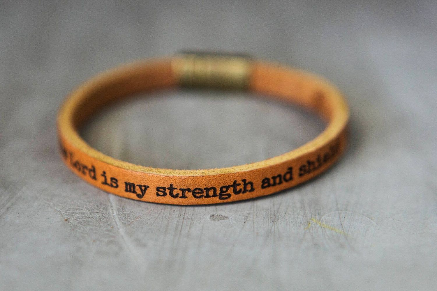 The Lord is My Strength and Shield Leather Bracelet