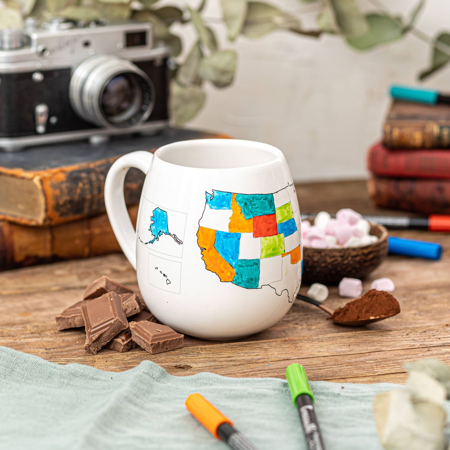 USA Map Color In Ceramic Mug
