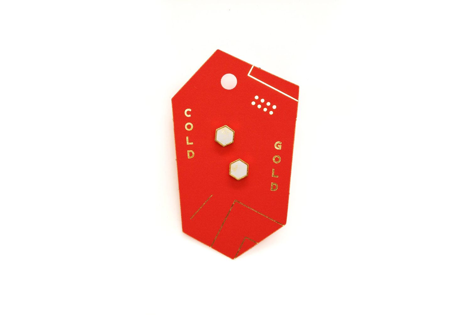 White Speckled Hexagon Stud Earrings