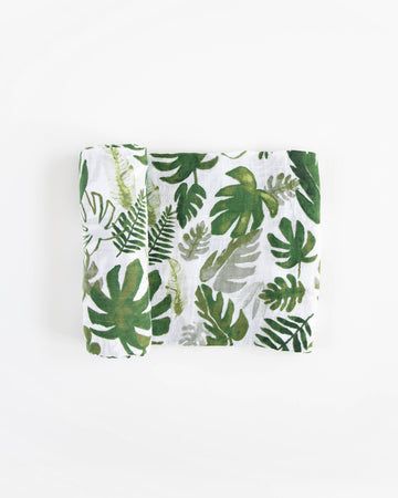 Tropical Leaf Cotton Muslin Swaddle