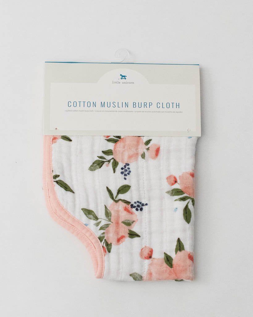 Watercolor Roses Cotton Muslin Burp Cloth