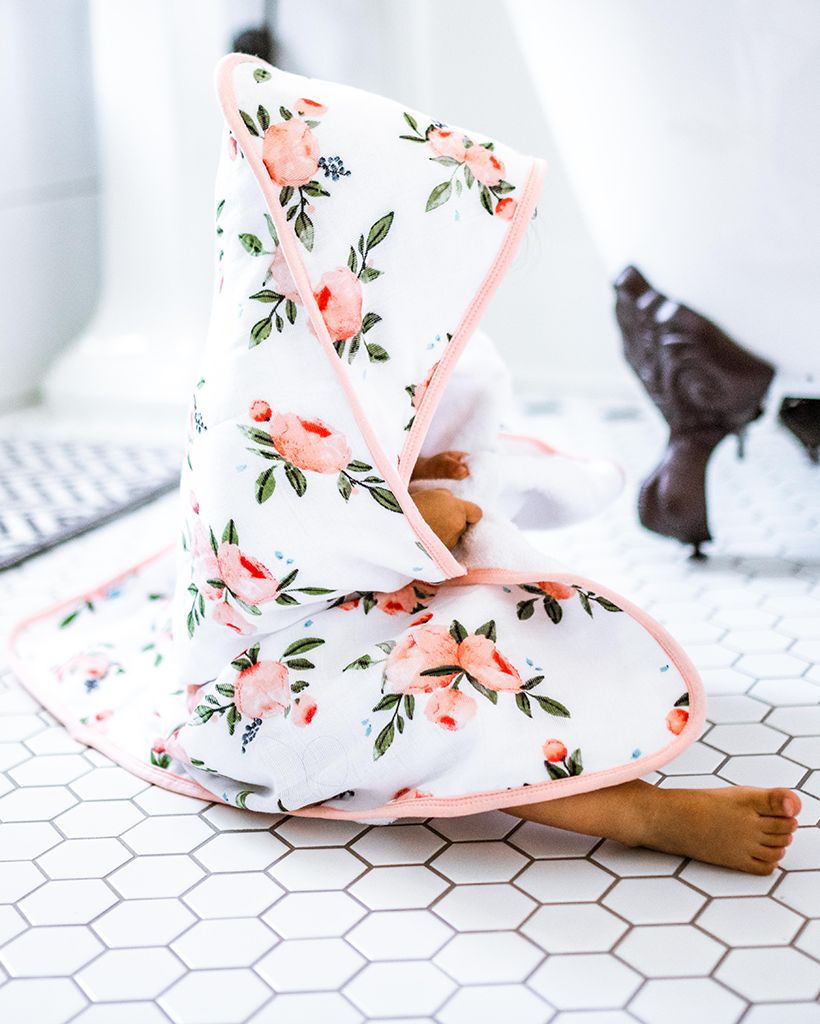 Watercolor Roses Hooded Towel &amp; Wash Cloth Set