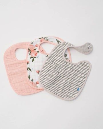 Watercolor Roses Cotton Muslin Classic Bib 3 Pack