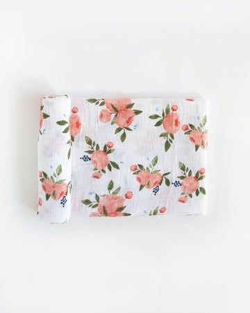 Watercolor Roses Cotton Muslin Swaddle