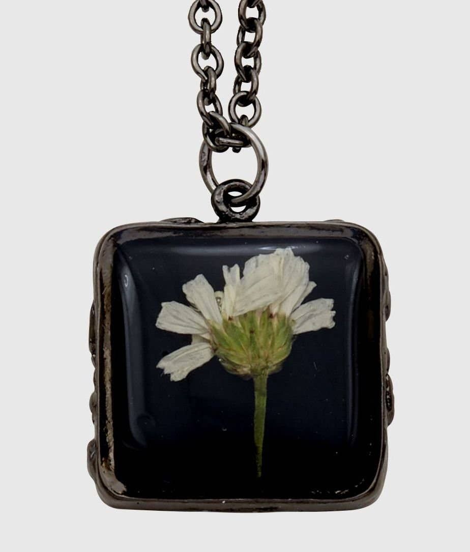 White Achillea Small Square Necklace