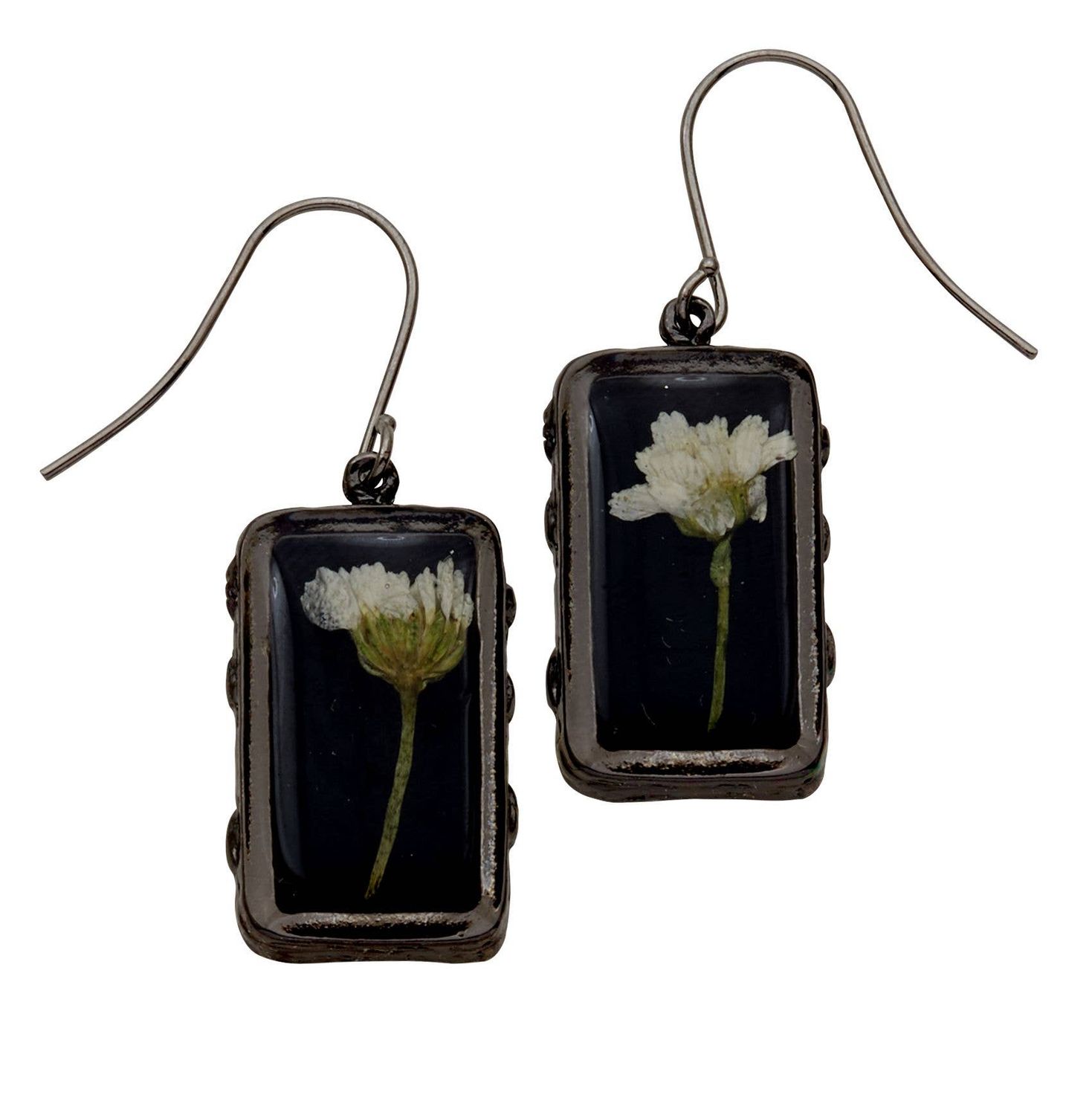 White Achillea Small Rectangle Earrings