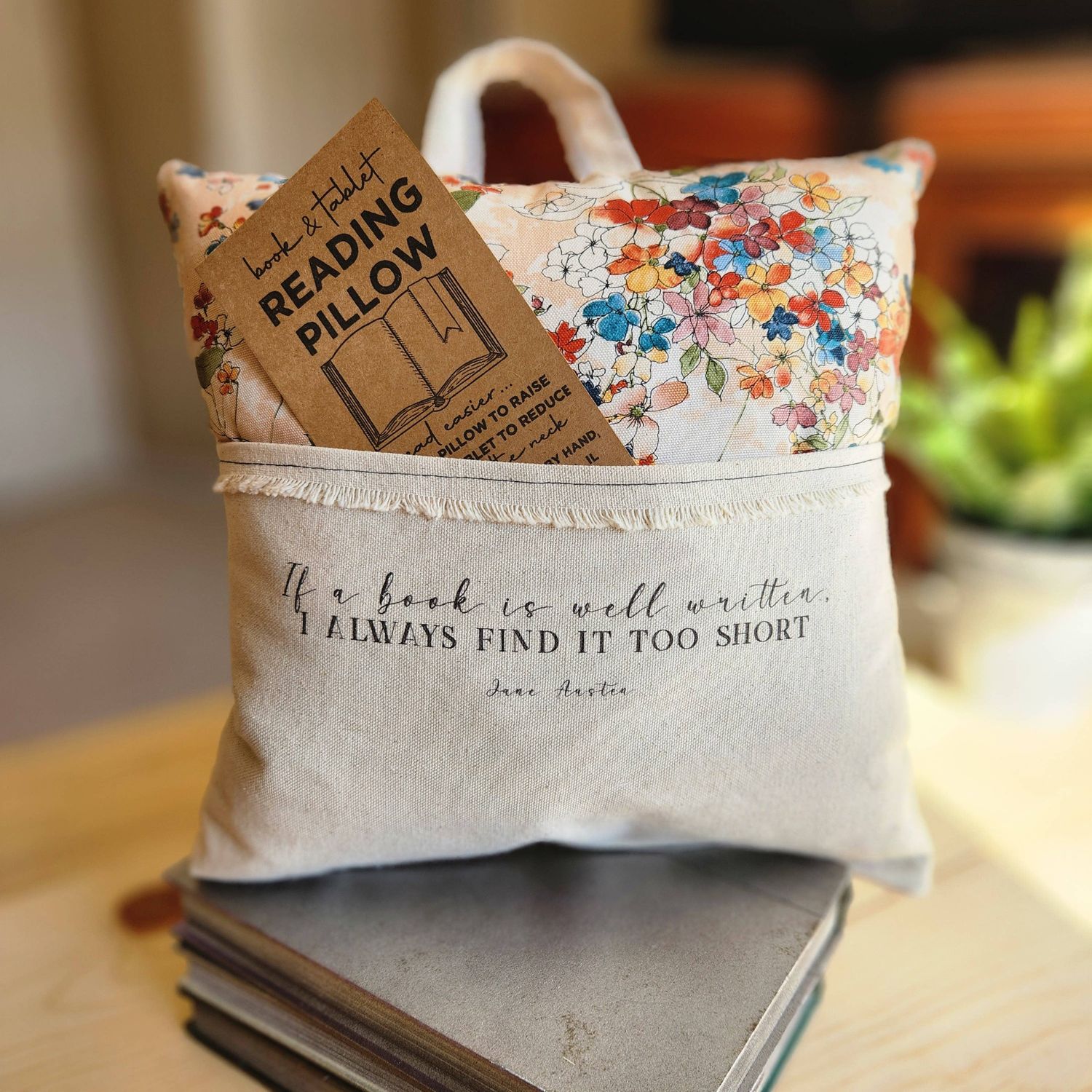 Well Written Book, Austen, Reading Pillow, floral print