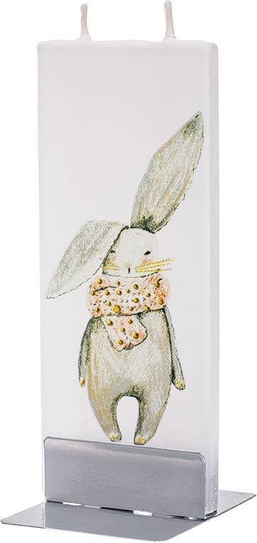 White Bunny with Pink Scarf- Flat Handmade Candle
