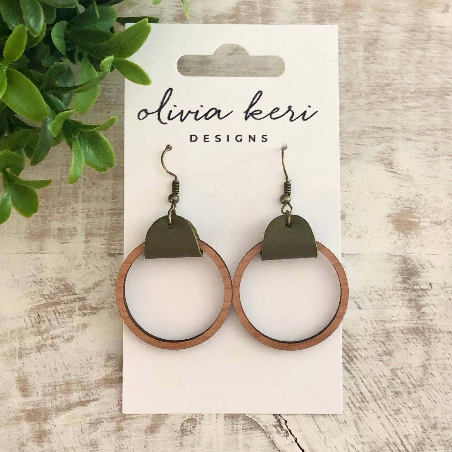 Wood Hoop Earrings - Olive