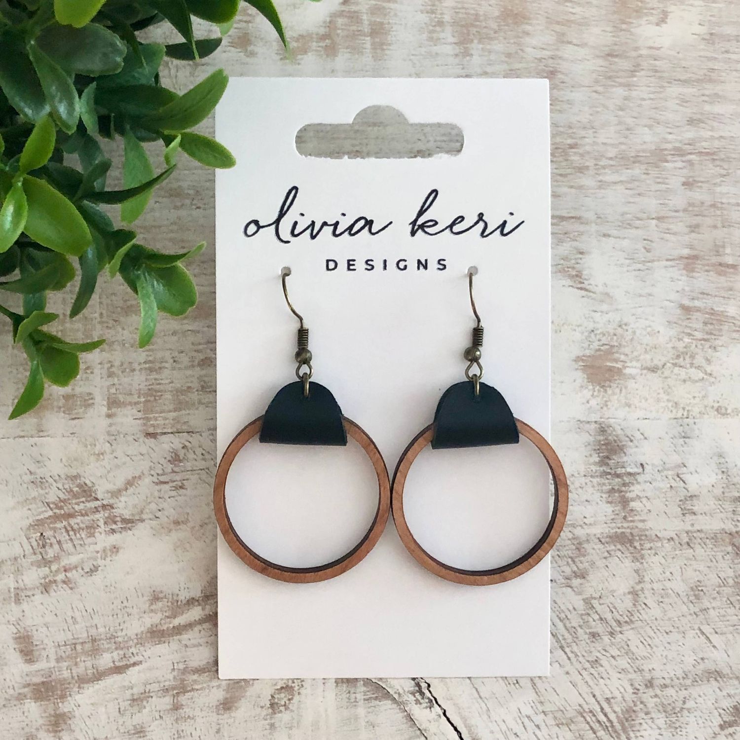 Wood Hoop Earrings - Black