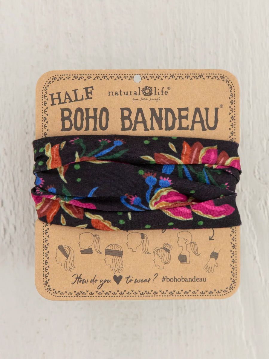 Tropical Floral Black Half Boho Bandeau