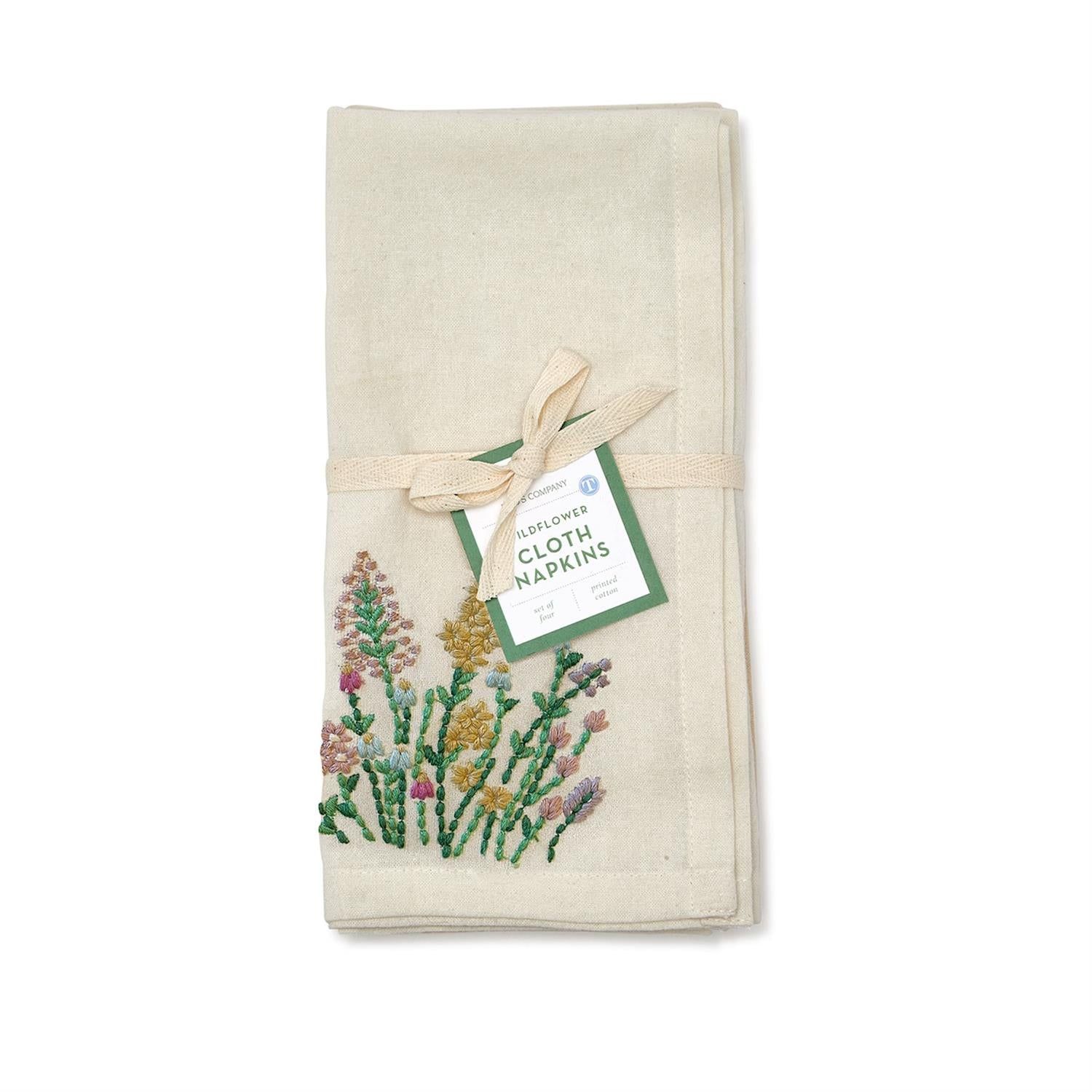 Wildflowers Embroidered Cloth Napkins - Set of 4