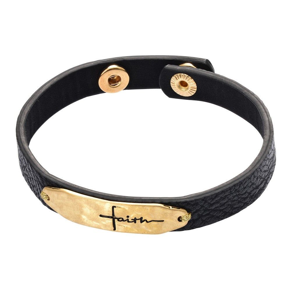 Inspirational Leather Bracelets in Assorted Styles, Style: Black and Gold