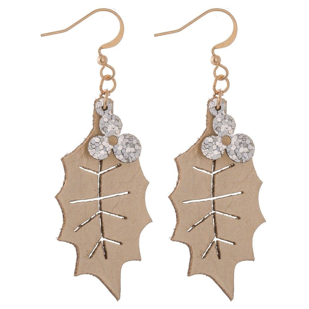 Holly Jolly Festive Earrings, Style: Gold Glitter Mistletoe