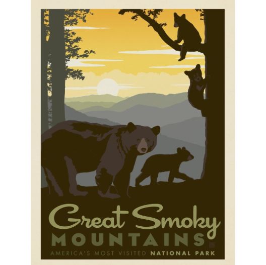 Great Smoky Mountains Mama &amp; Cubs Art Print