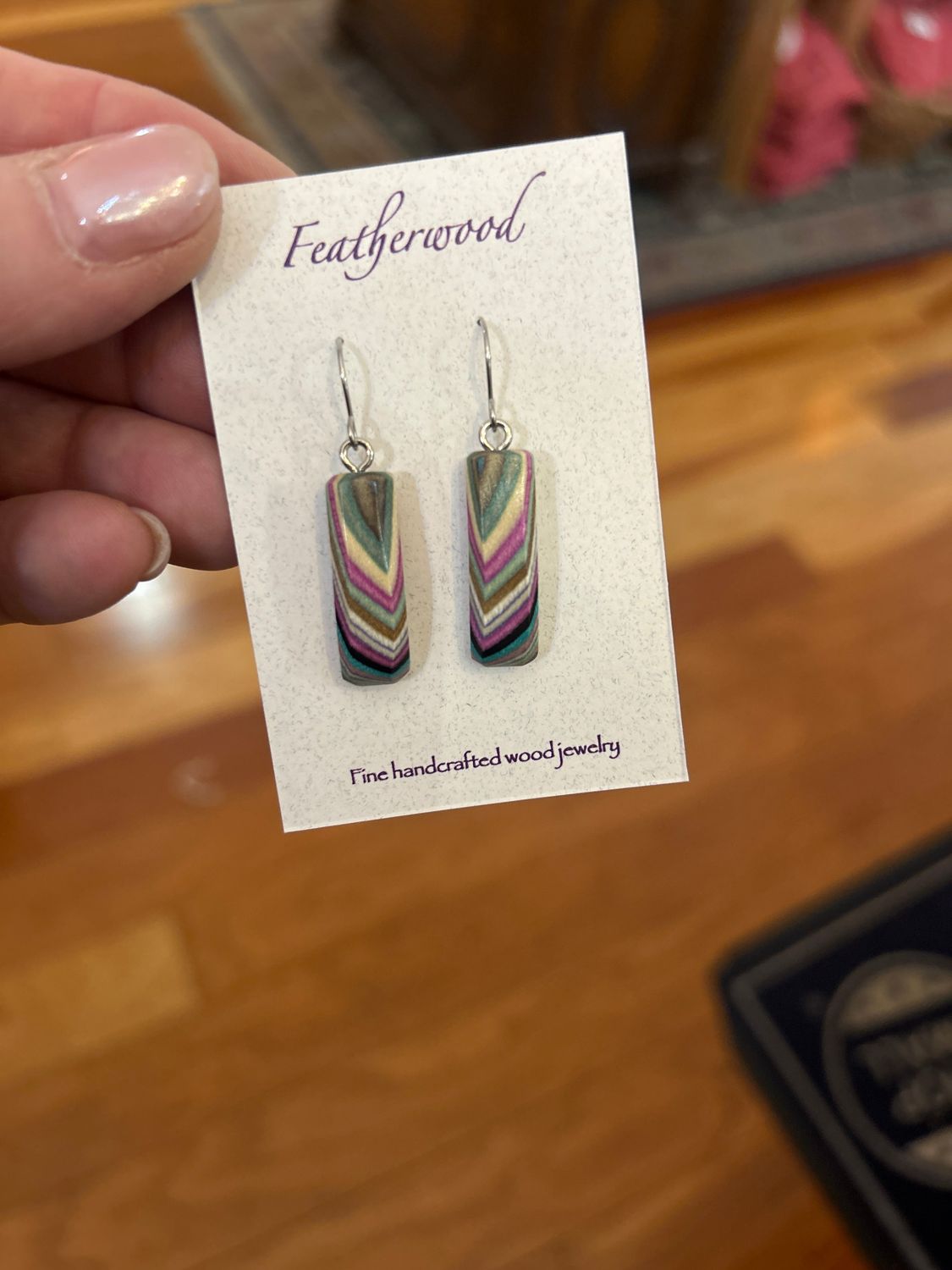 Short Rectangle Featherwood Earrings