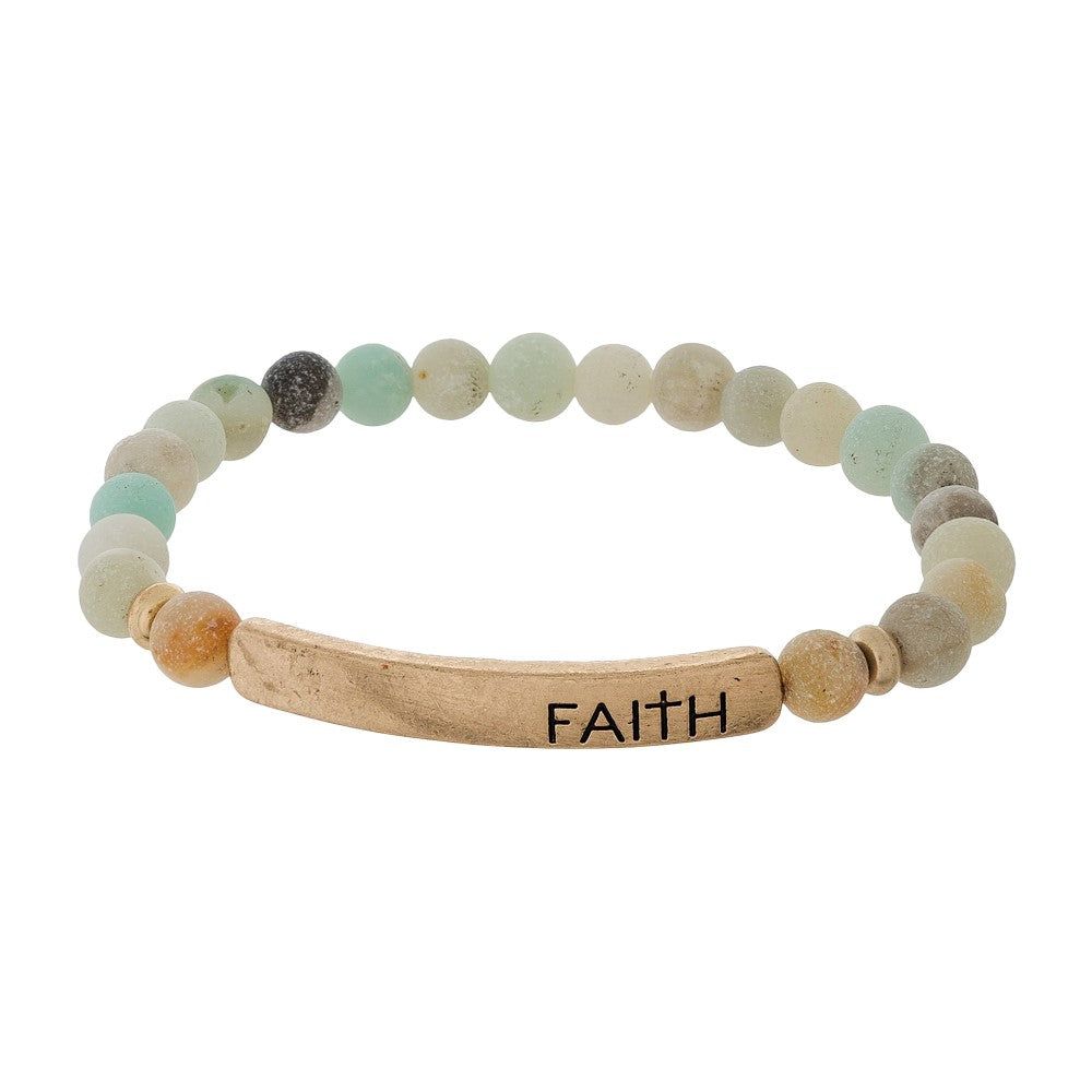 Inspirational Stone Bracelets in Assorted Styles, Style: Faith - Aqua