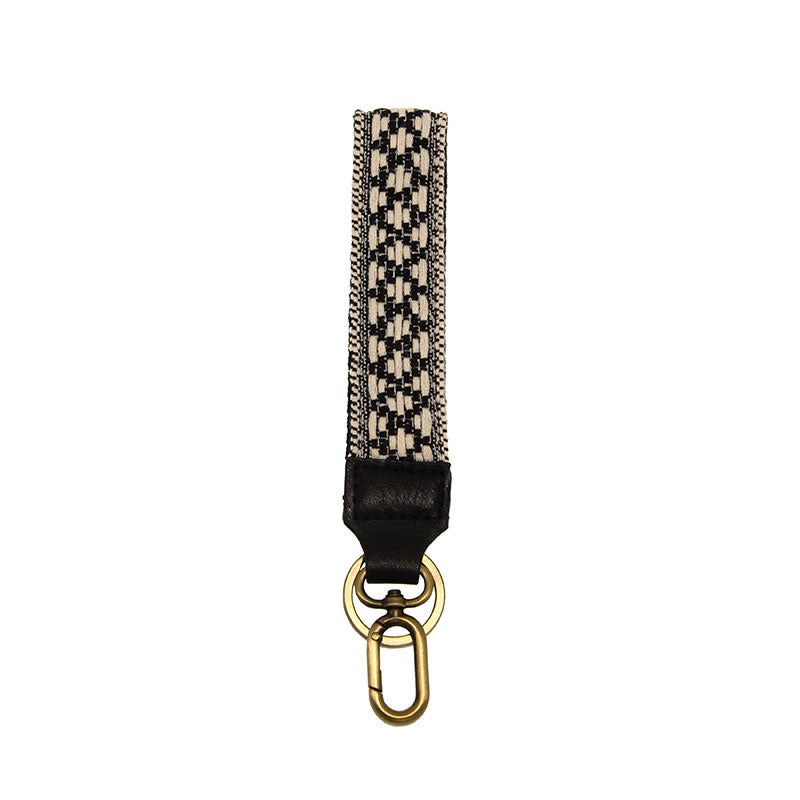 Wristlet Key Chain, Color: Black/White Woven