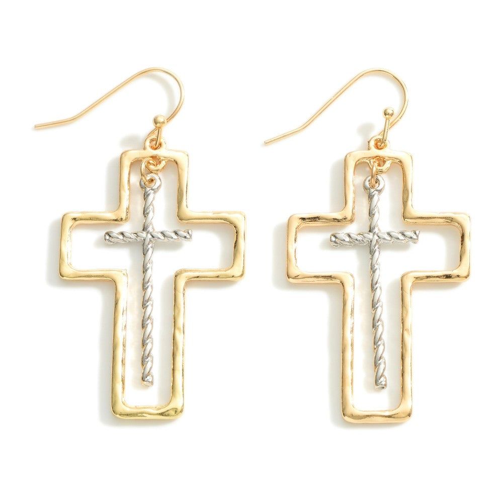 Textured Cross Earrings, Style: Gold
