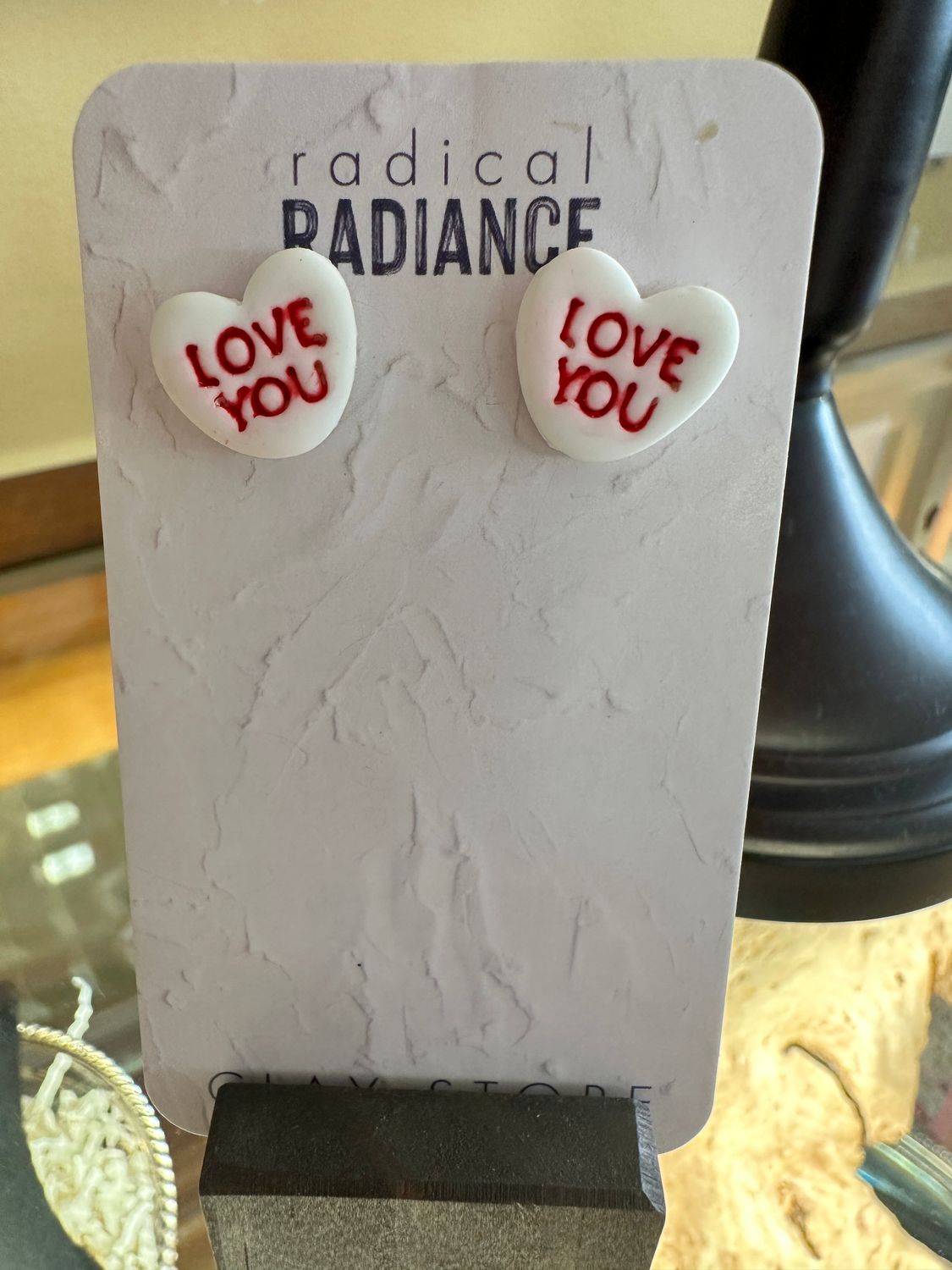2026 Stud Earrings by Radical Radiance Clay Store, Name: Valentine Candy Hearts Studs "Love you"