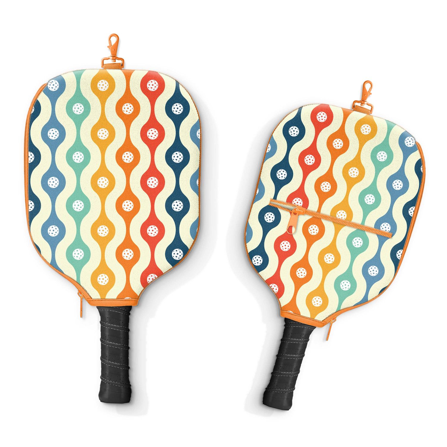 Funky Retro Pickleball Paddle Cover with storage
