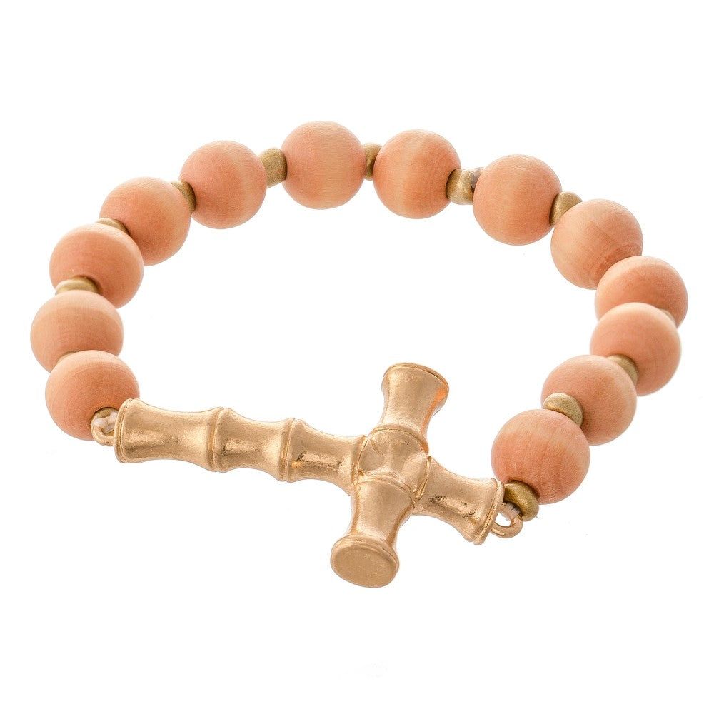 Bamboo Cross Beaded Stretch Bracelet, Color: Opt 1