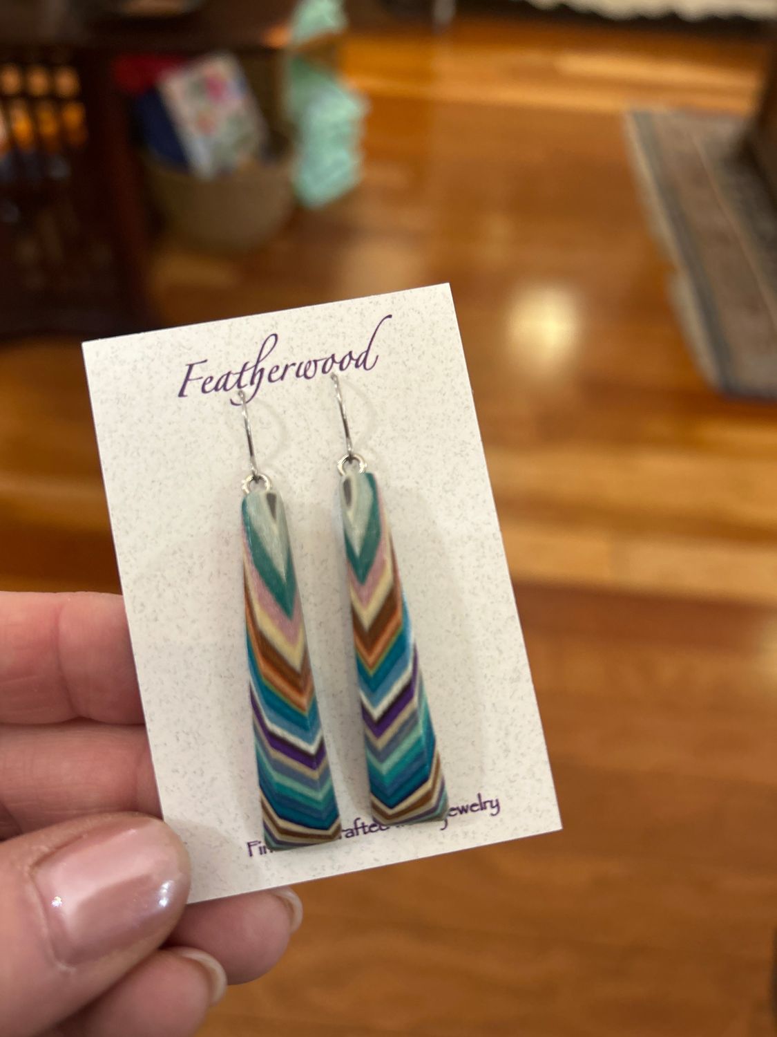 Long Triangle Featherwood Earrings