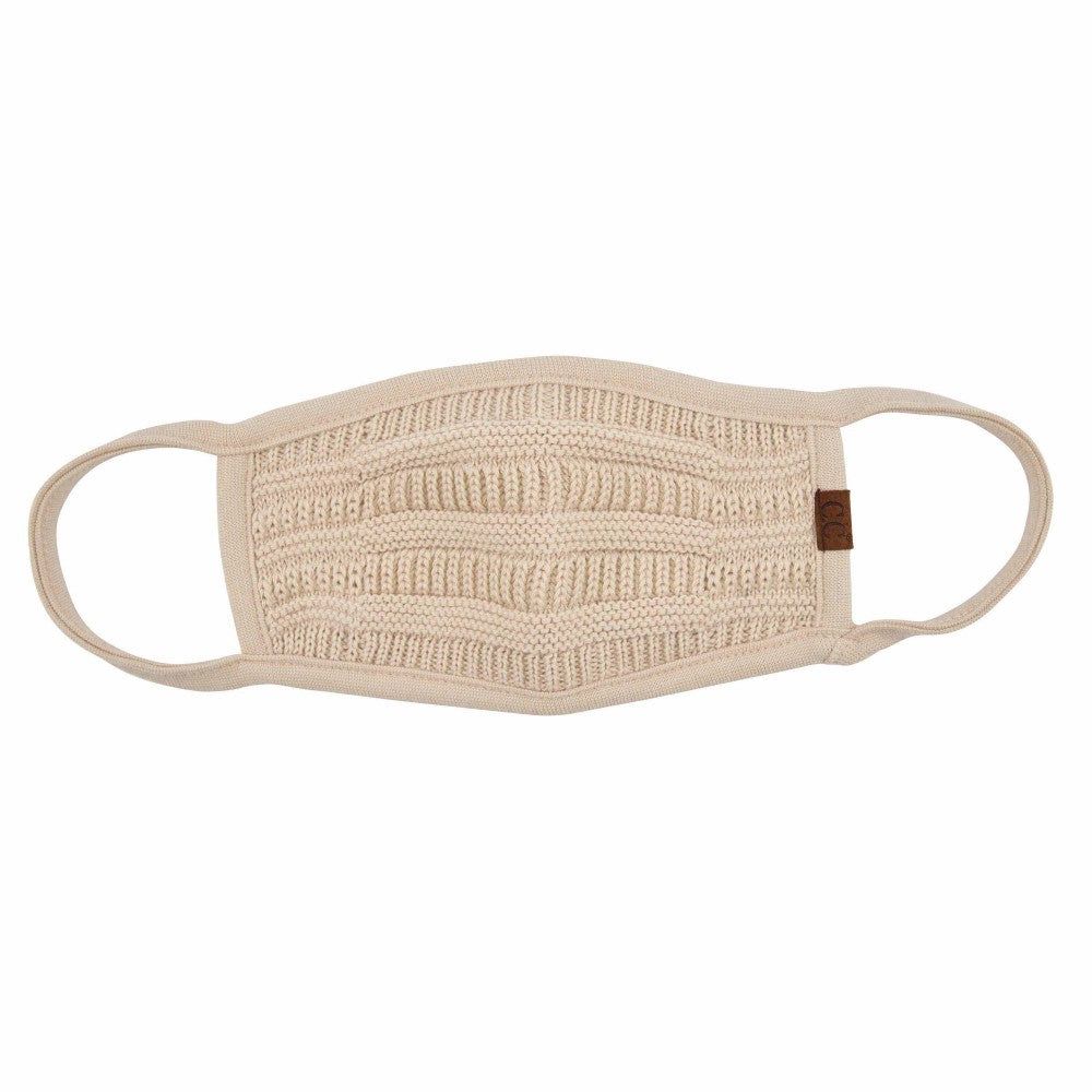 C.C. Brand Ribbed Knit Face Mask with Filter Insert, Color: Almond Oil