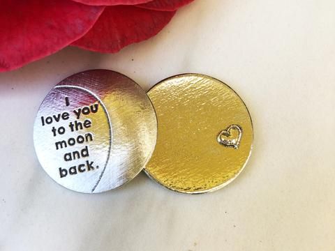 Assorted Pewter Pocket Charms, Style: Round- I love you to the Moon &amp; Back