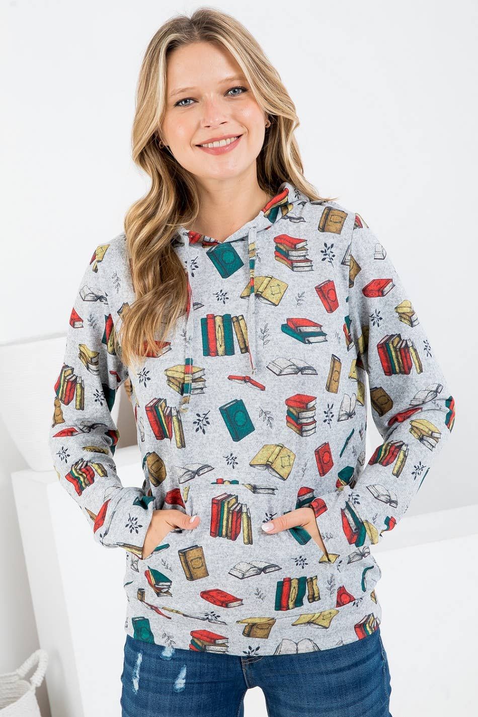 SALE-Books Print Hoodie With Pocket