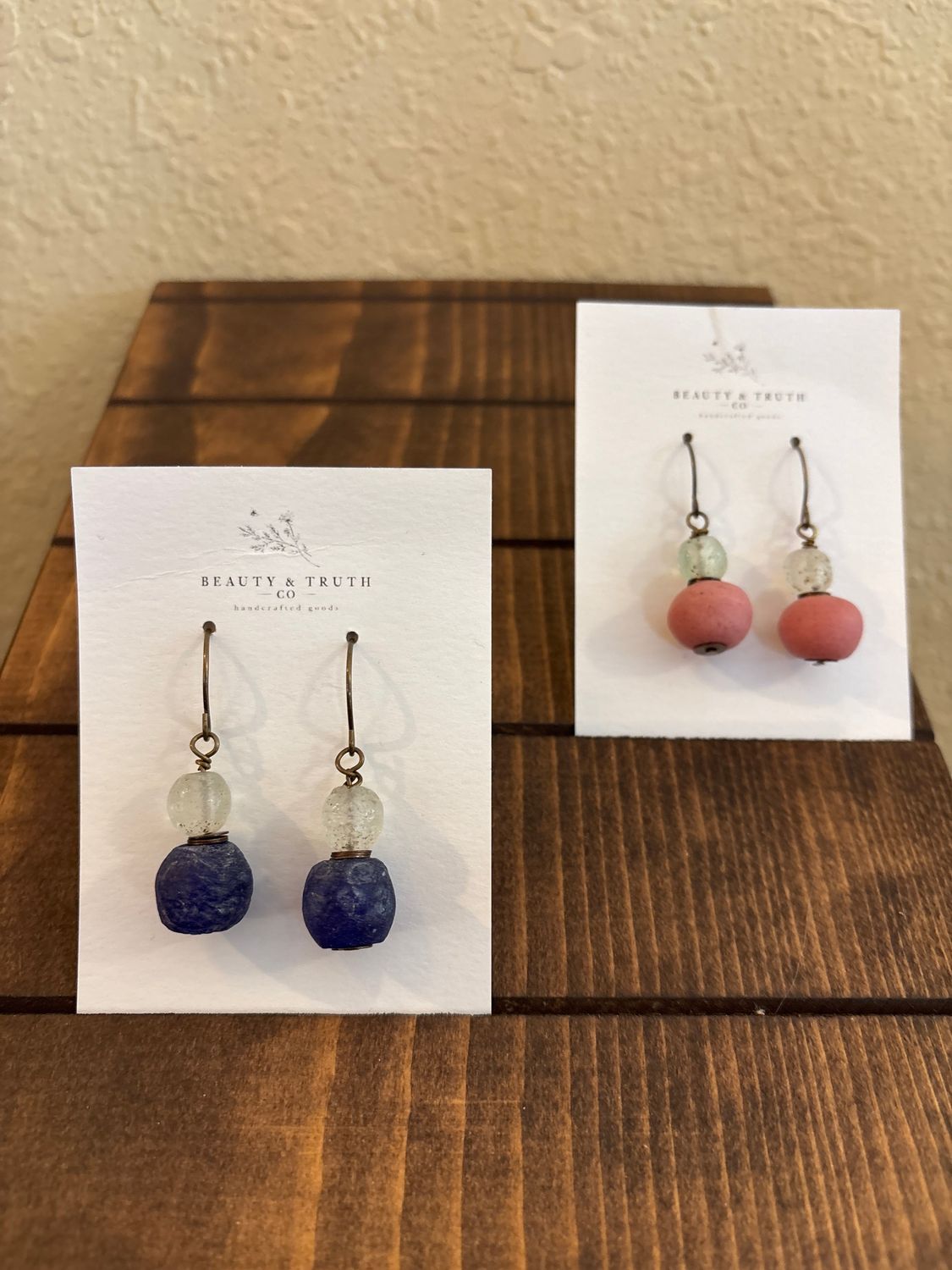 Ava Recycled Glass Earrings on Natural Brass