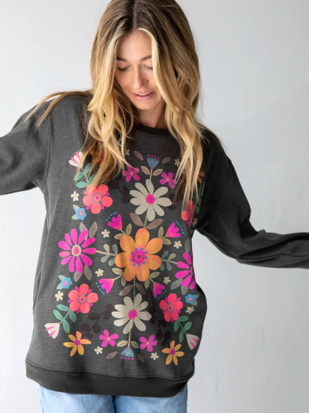 SALE-Comfy Pocket Sweatshirt - Floral
