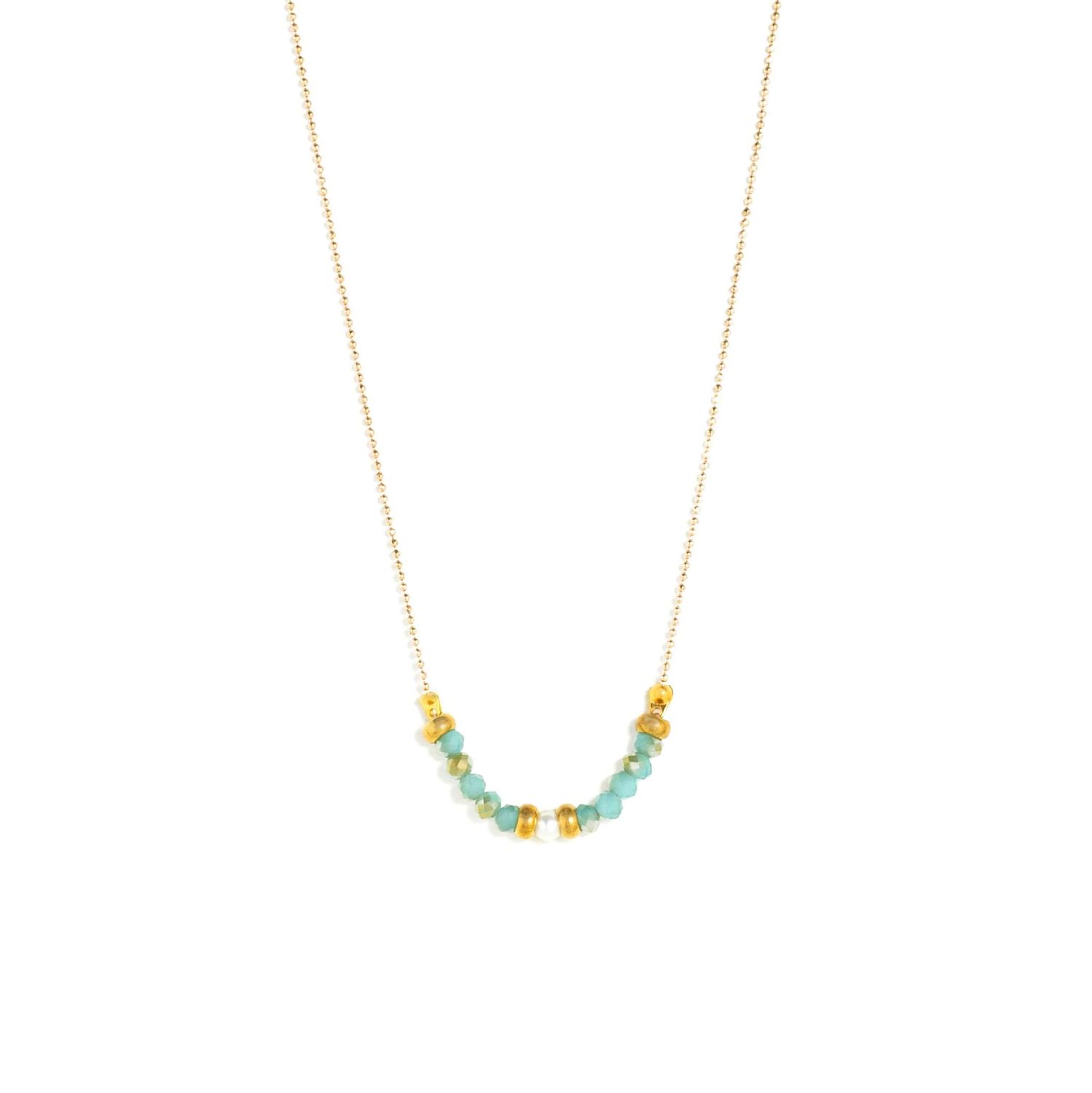 Delicate Stone and Pearl Accent Necklace - Gold, Size: Aqua