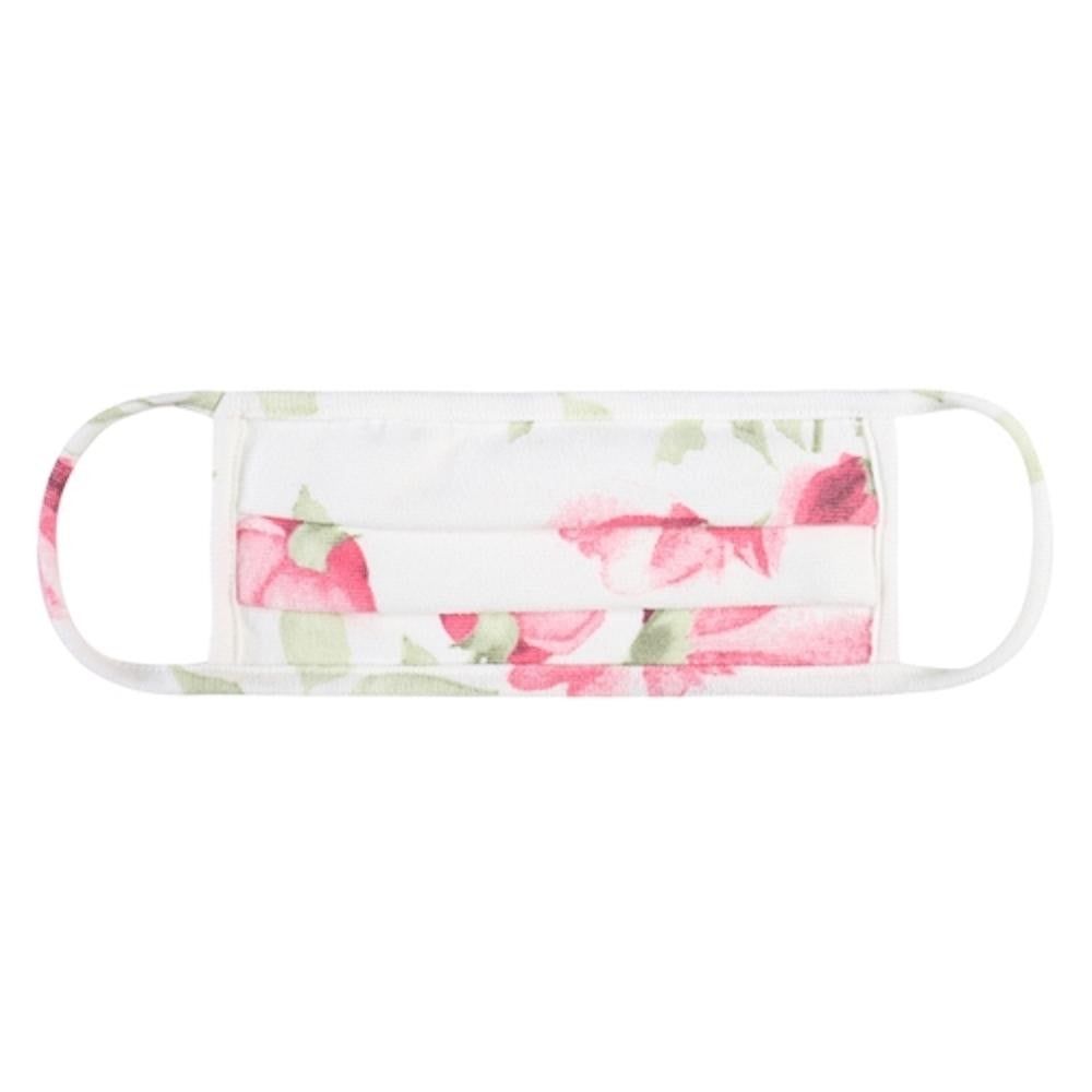 Adults Floral Pleated Reusable T-Shirt Cloth Face Masks, Style: Ivory/Coral Floral