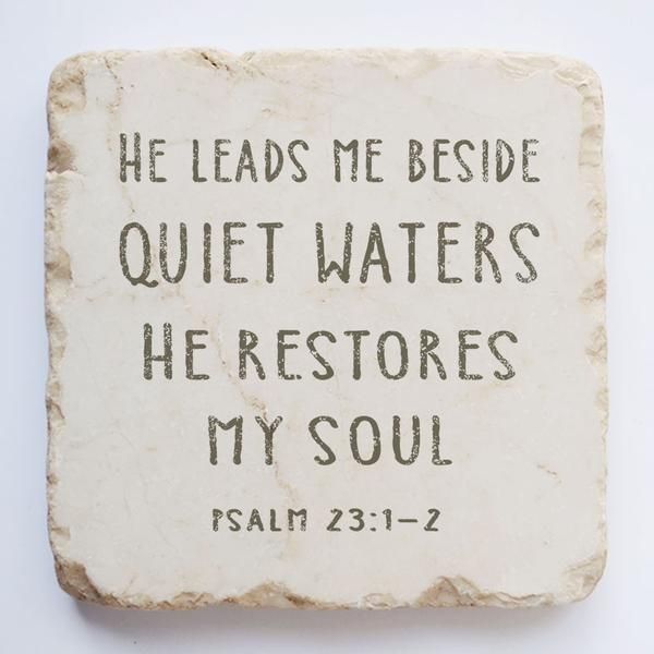 Psalm 23:1-2 Stone- He leads me beside quiet waters, Size: Small