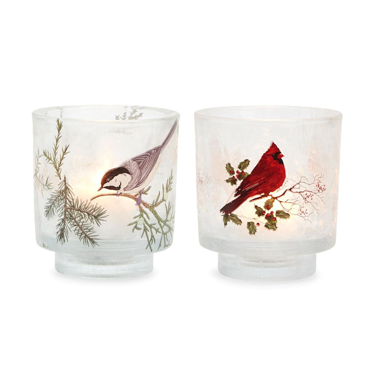 Holiday Tweet Frosted Cachepot/Tealight Candleholders