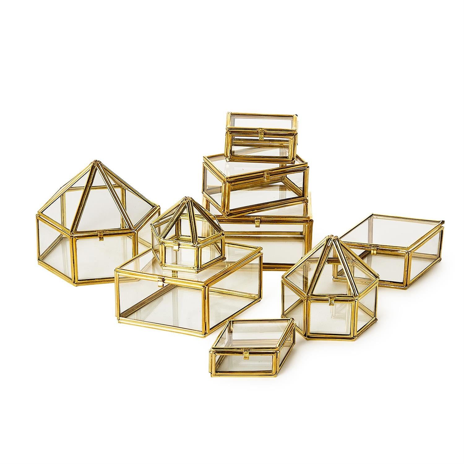 Brass &amp; Glass Decorative Nesting Trinket Boxes