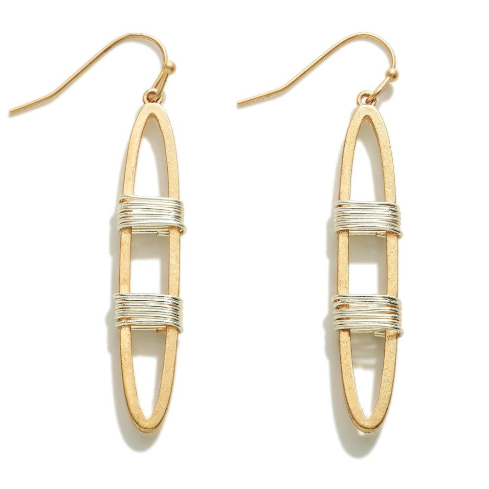Wire wrapped Drop Oval Earrings, Style: Gold
