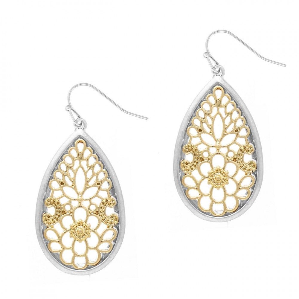 Finley Teardrop Filagree Earrings, Color: Gold Center