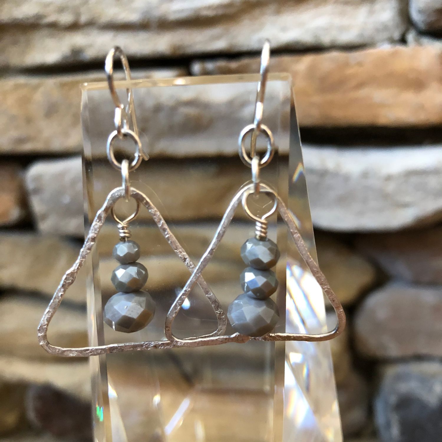 Tianna Fine Silver Triangle Earrings, Style: Graceful Gray
