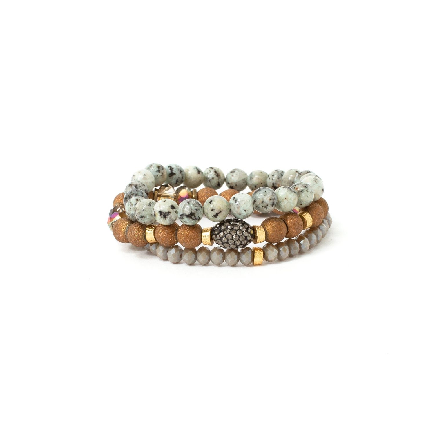 Bracelet Stack with Shimmering Center - Gold, Color: Bronze